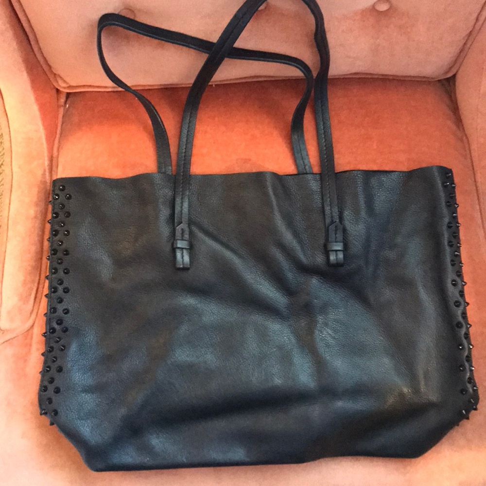 Black Zara Leather Tote with Black Studs on sides